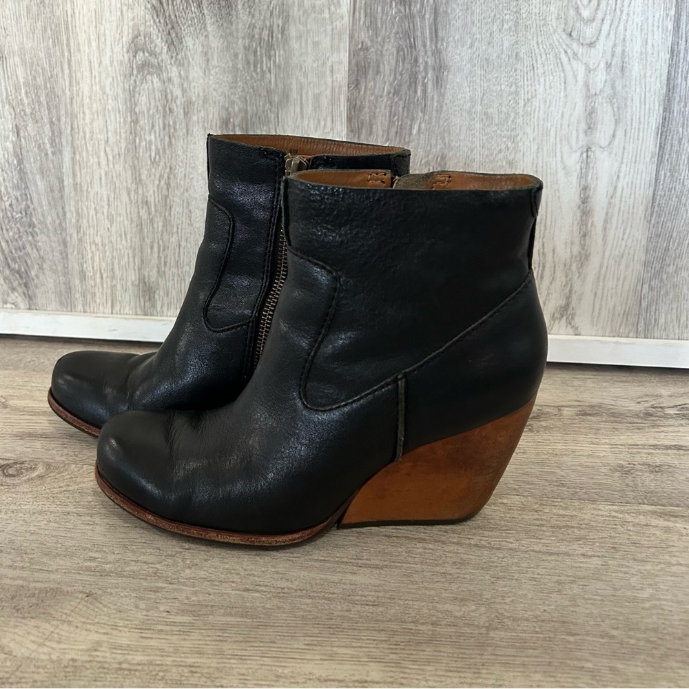 Kork-Ease Ankle Boots Michelle Womens 6.5  Black Leather Wedge Heel Biker Moto - Picture 2 of 12